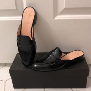 J. Crew Academy Loafer Mule in Black Leather